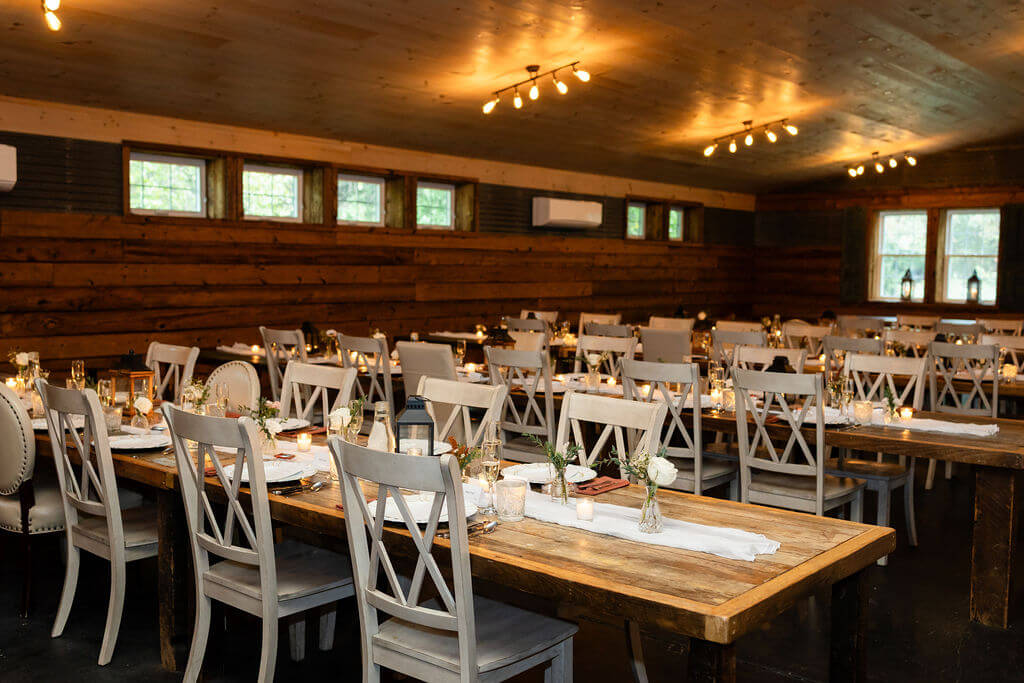 Rustic and elegant wedding reception at Cecil Creek Farm