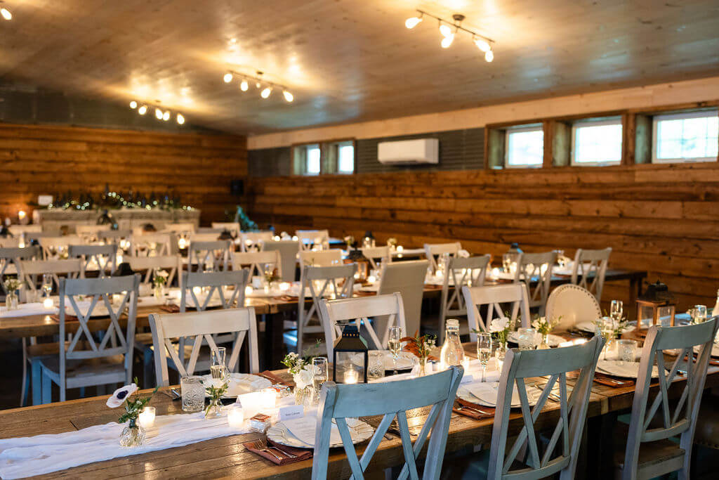 Rustic and elegant wedding reception at Cecil Creek Farm