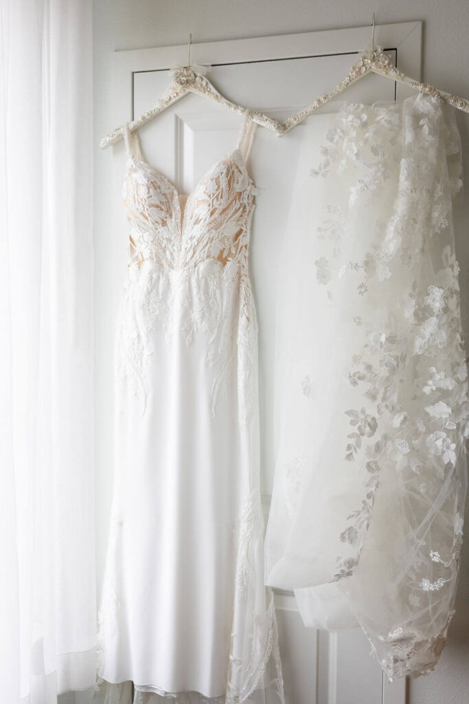 Bridal gown displayed the morning of the wedding