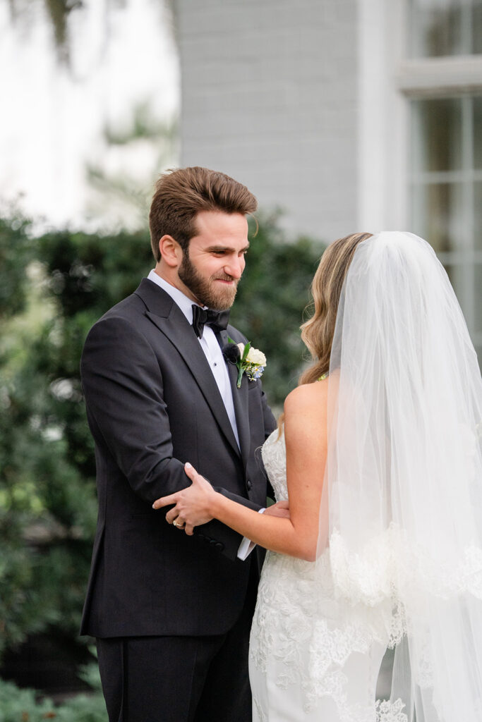 Emotional groom as he sees his bride for the first time
