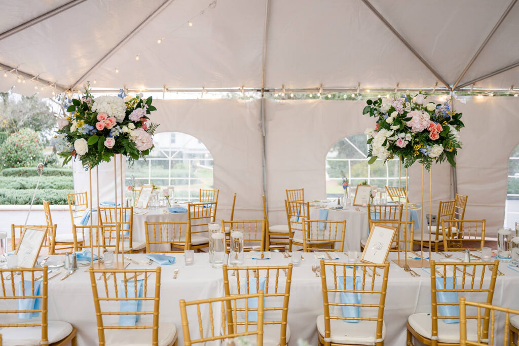 Tented wedding reception on the Lakefront Terrace at Adams Estate