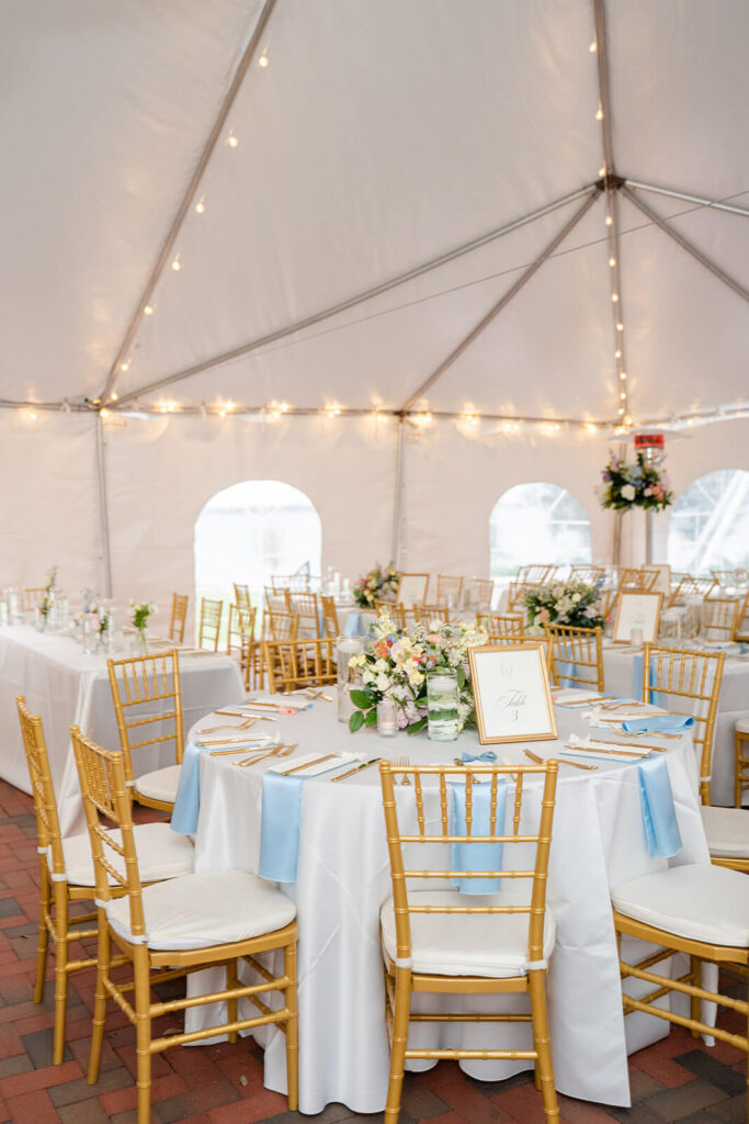 Elevated garden party wedding reception at Adams Estate