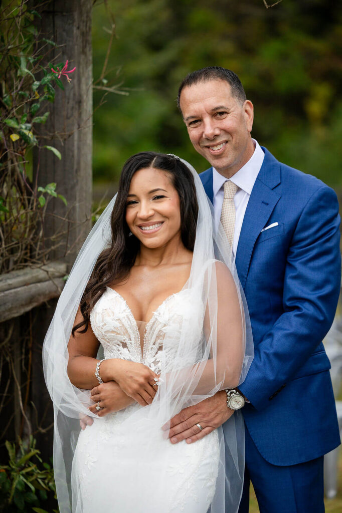 Portrait of bride and groom at their Cecil Creek Farm wedding