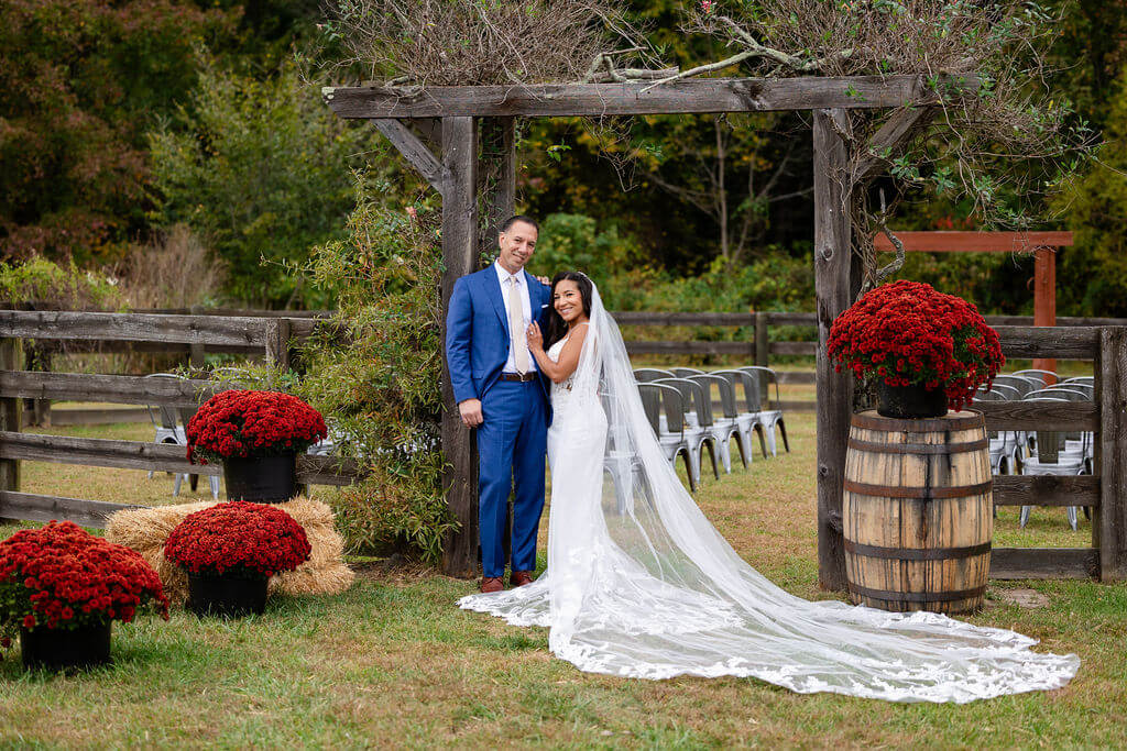 Bride and groom on their wedding day at Cecil Creek Farm in NJ