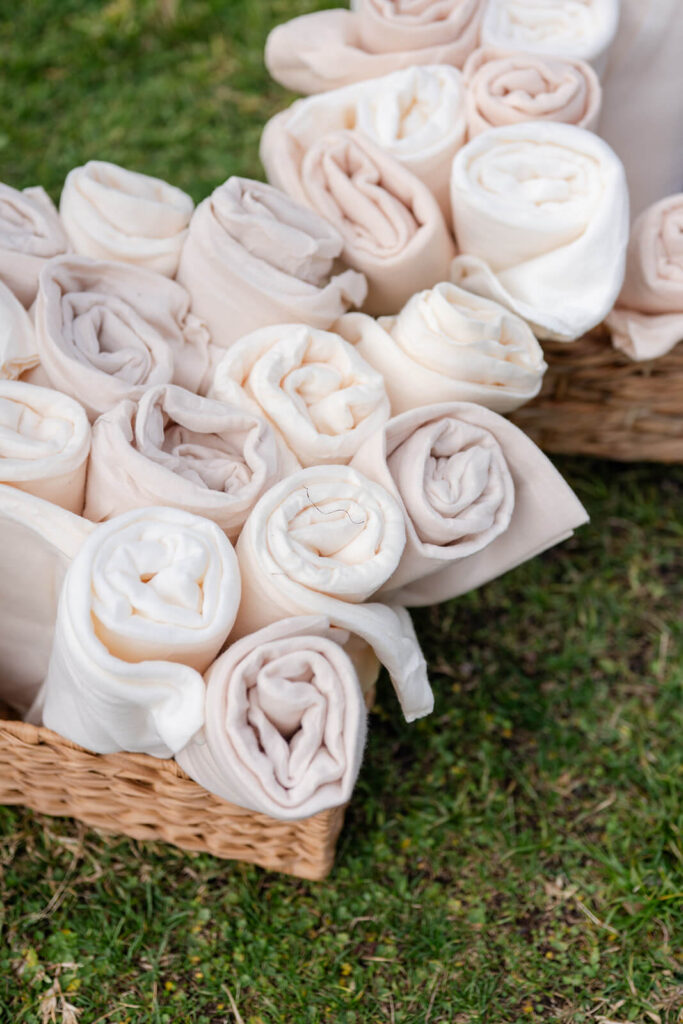 Pashmina scarves provided for guests at the outdoor ceremony