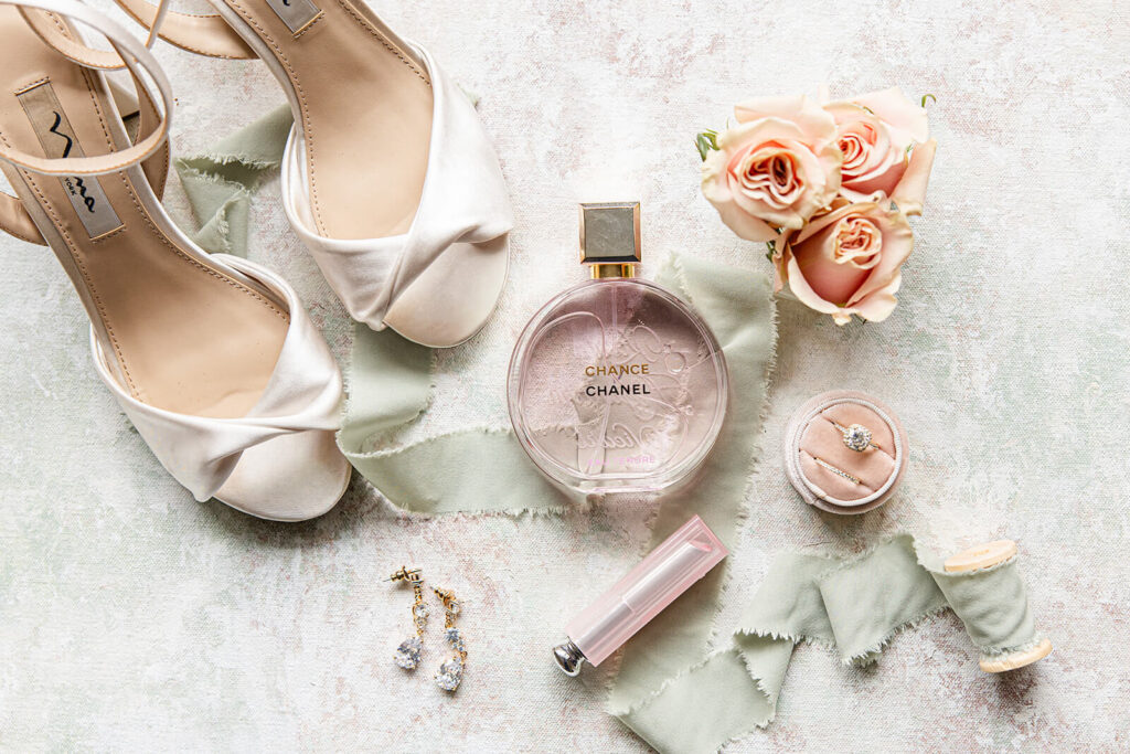 Wedding day bridal details flat lay