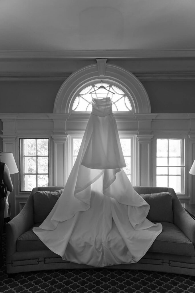 Bride's dress, hung and ready for her wedding day