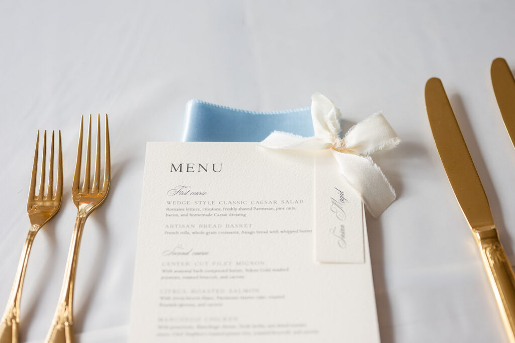 Wedding menu card with place card