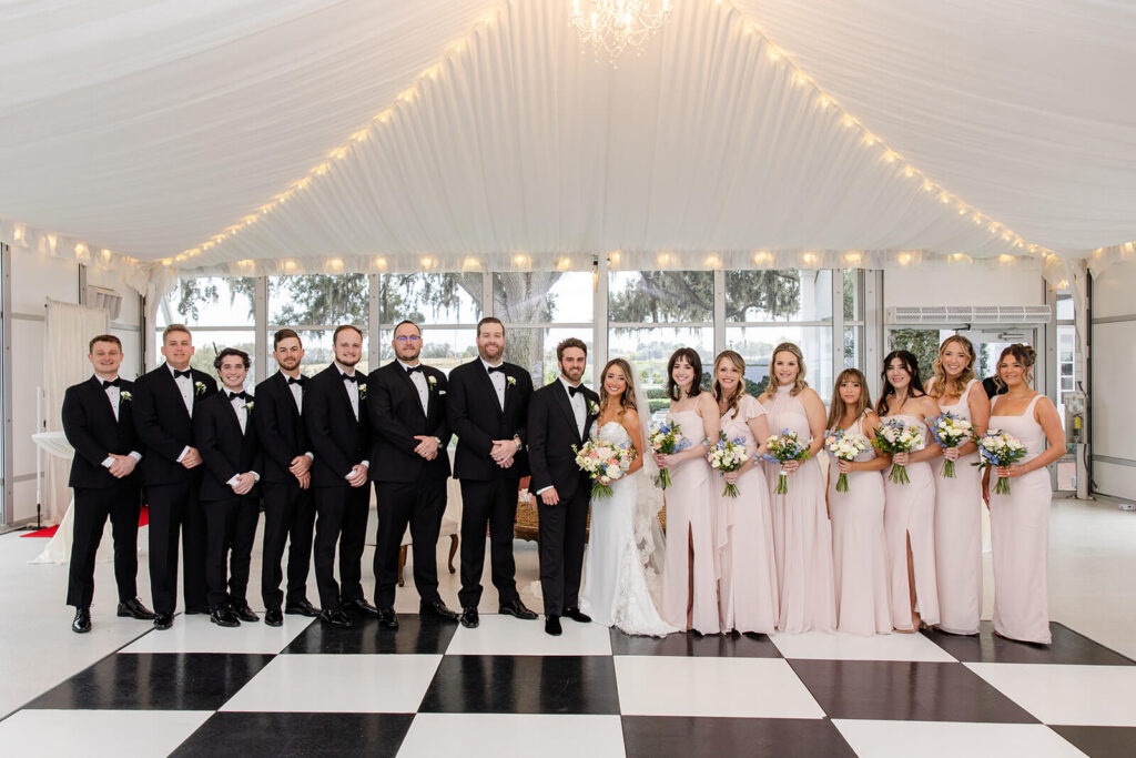 Bride and groom with wedding party