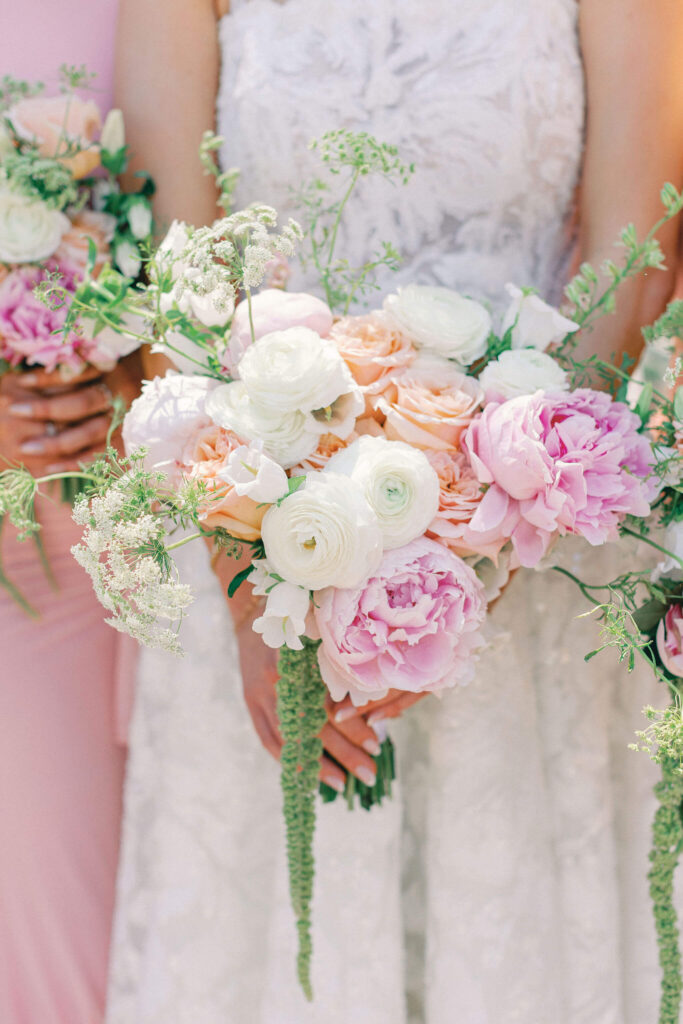 Pink and green spring wedding flowers