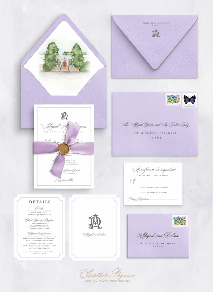 Custom invitation design proof for a wedding at the Kimberton Inn