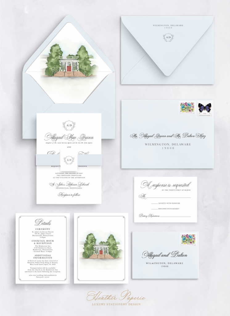 Custom invitation design proof for a wedding at the Kimberton Inn