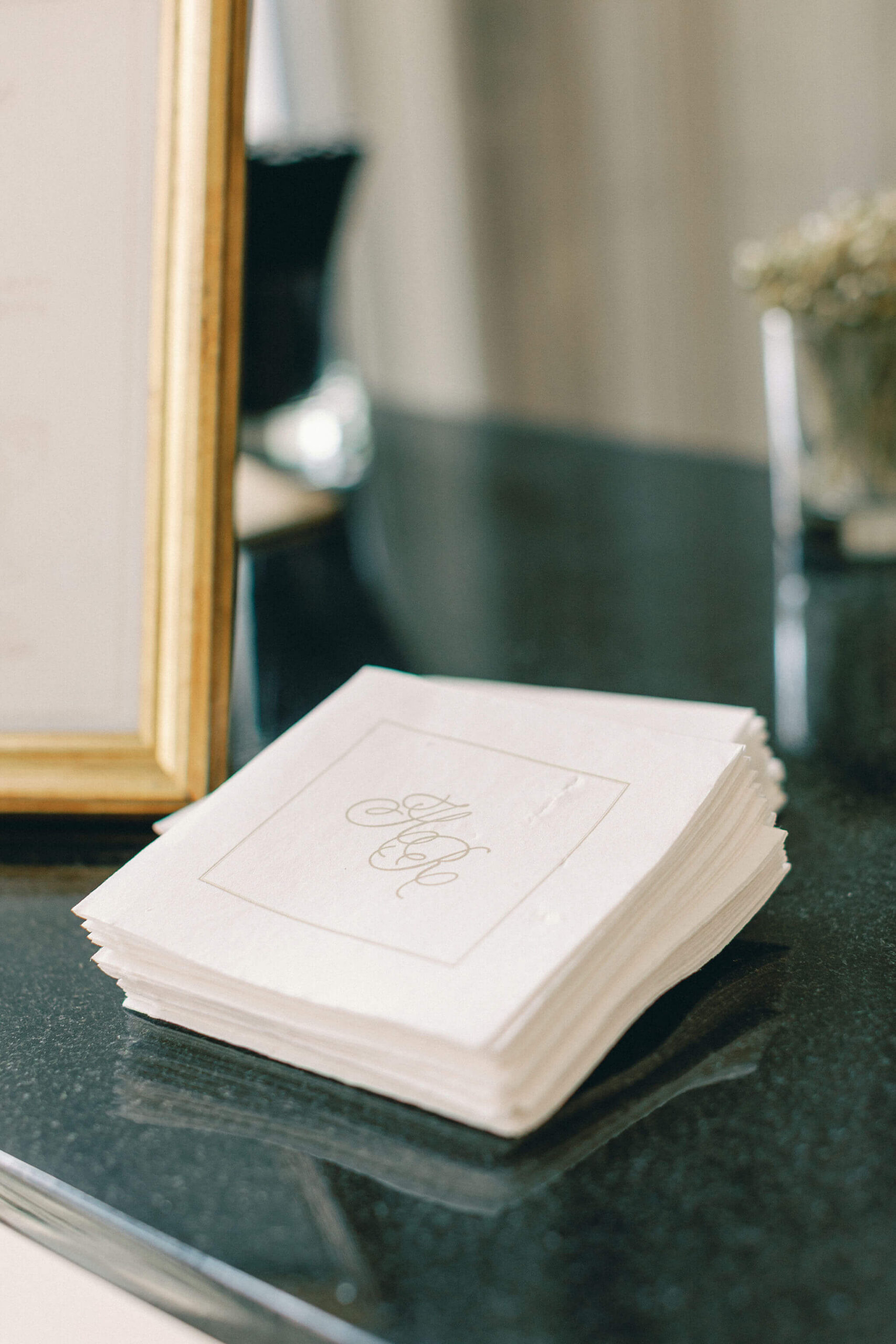 White and gold wedding cocktail napkins