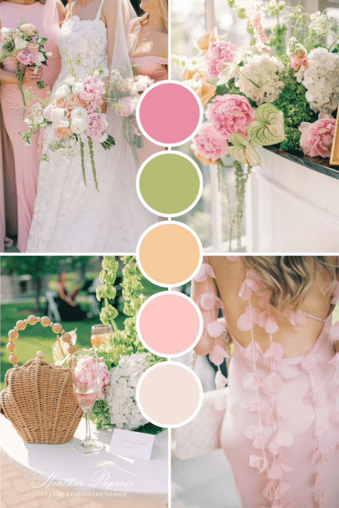 Vibrant pink and green spring wedding color palette inspiration