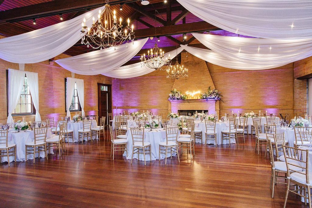 View of the grand ballroom at Linden Place decorated for a reception 